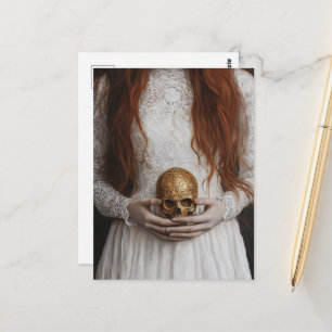 Postal Mujer pelirroja abstracta con una calavera