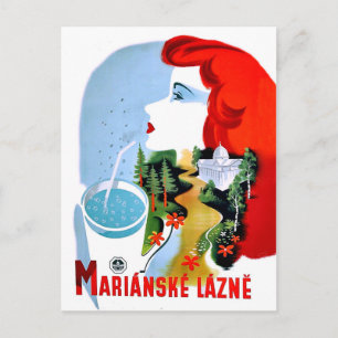 Postal Mujer pelirroja bebiendo agua, Marianske Lazne