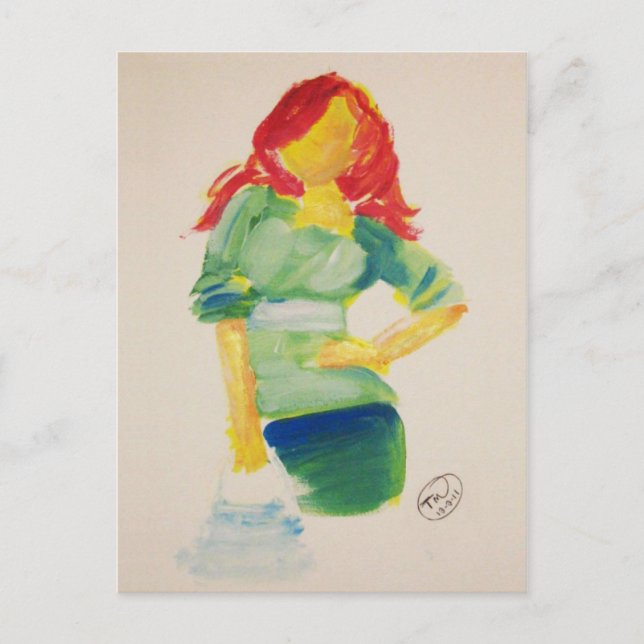 Postal Mujer pelirroja con cartera (Anverso)