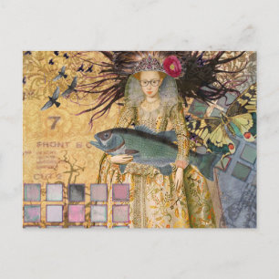 Postal Mujer Piscis Vintage Gótico Clásico
