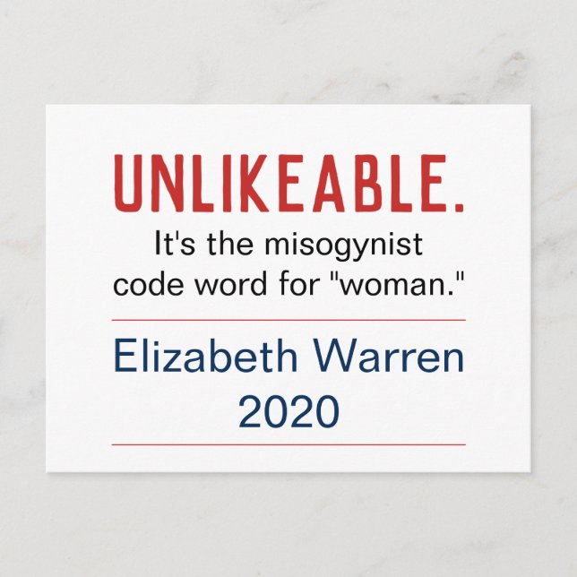 Postal Mujer poco simpática Pro-Elizabeth Warren 2020 (Anverso)
