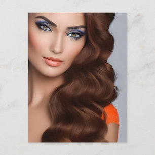 Postal Mujer Preciosa de Cabello Largo en Naranja