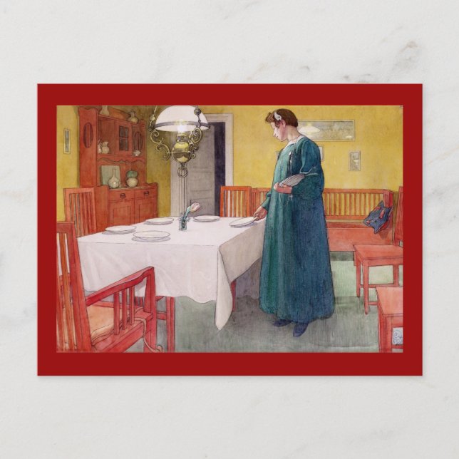 Postal Mujer preparando la mesa (Anverso)
