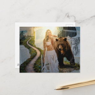 Postal Mujer Que Elige El Oso collage surrealista