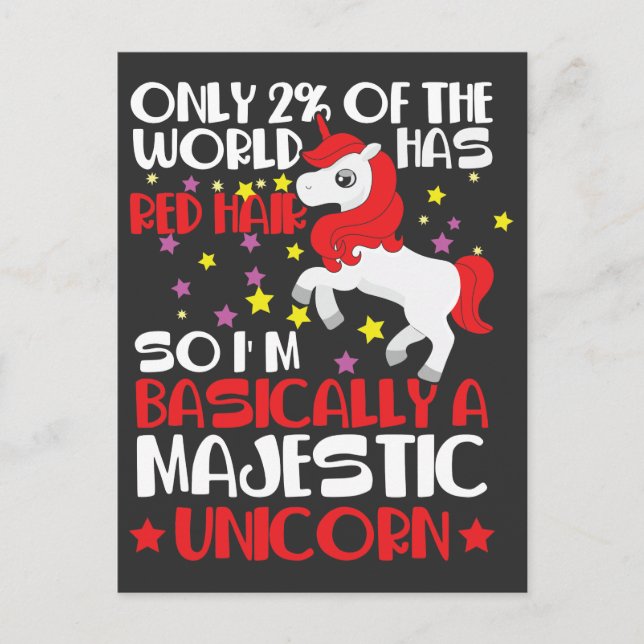 Postal Mujer Rara Del Pelo Rojo Majestic Unicorn Lover (Anverso)