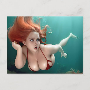 Postal Mujer Red Haired Bajo La Fotografía Del Agua