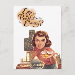 Postal Mujer retro busca desayuno en esta economía