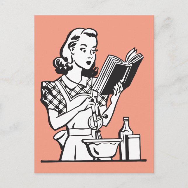 Postal Mujer retro cocinando divertida en los años 50 (Anverso)