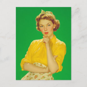Postal Mujer Retro con Encanto Brillante y Segura