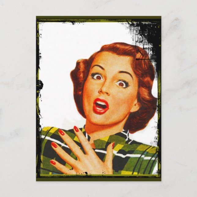 Postal Mujer Retro Con Expresión Sorprendida (Anverso)
