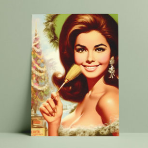 Postal Mujer Retro de Navidad Hermosa