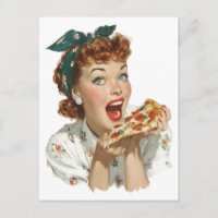 Mujer Retro Disfrutando Rebanada de Pizza