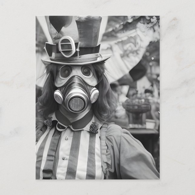 Postal Mujer retro en una máscara de gas en un carnaval (Anverso)