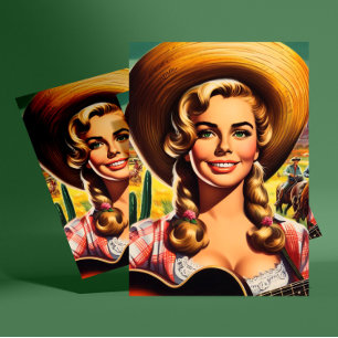 Postal Mujer Retro Encantadora de la Granja