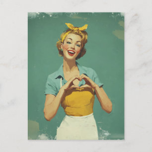 Postal Mujer Retro Enviando Amor