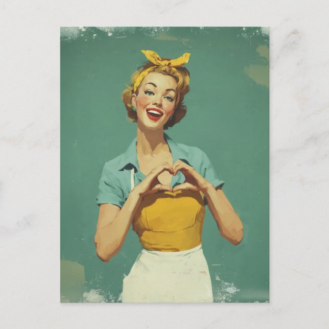 Postal Mujer Retro Enviando Amor (Anverso)