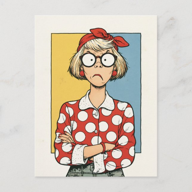 Postal Mujer Retro Gruñona con Lunares (Anverso)