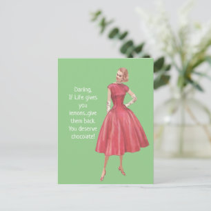 Postal Mujer Retro Sarcástica - Si la Vida te Da Limones