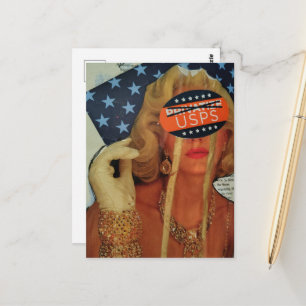 Postal Mujer Retro Surrealista Llora Lágrimas Doradas Col