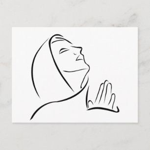 Postal Mujer rezando mirando al cielo