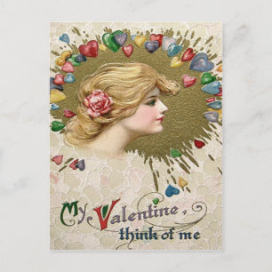 Postal Mujer Rosa Corazón Corazones Pintura