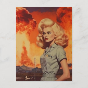 Postal mujer rubia apocalíptica vintage