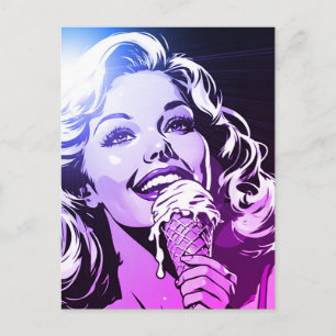 Postal Mujer Rubia Helado Púrpura Magenta Azul Negro
