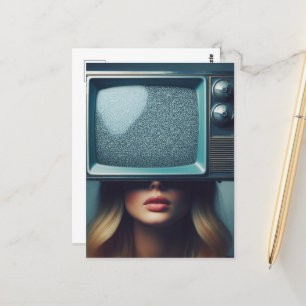 Postal Mujer rubia ventilado con TV en la cabeza