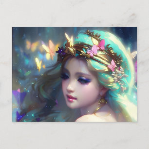 Postal Mujer rubia y mariposas