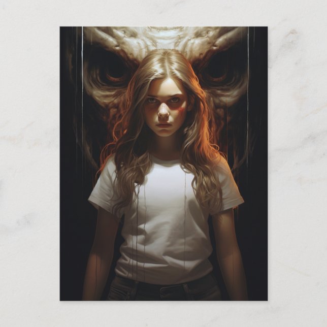 Postal Mujer rubia y un demonio (Anverso)