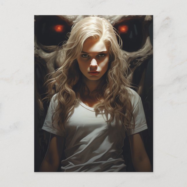 Postal Mujer Rubia y un Demonio (Anverso)