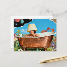 mujer rústica bañera de cobre collage de flores