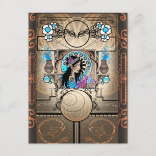 Postal Mujer samaritana pintada en Art Nouveau