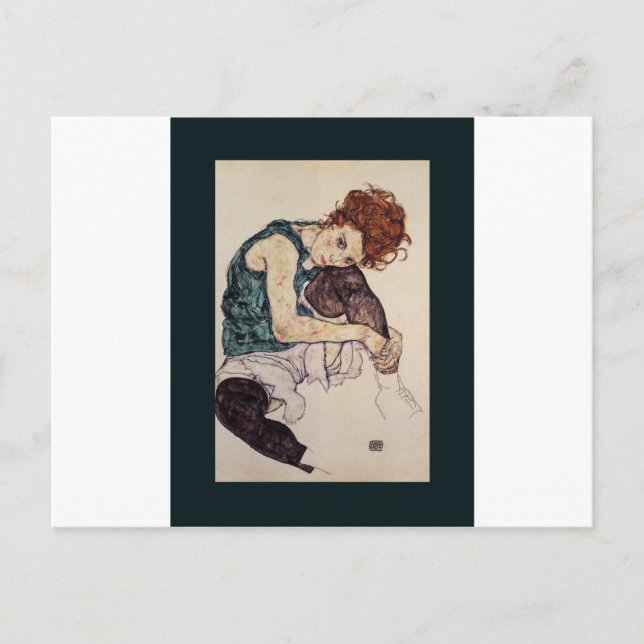 Postal Mujer sentada Egon Schiele Painter austriaco 1917 (Anverso)