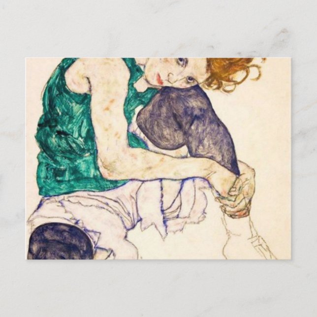 Postal Mujer sentada en Egon Schiele (Anverso)