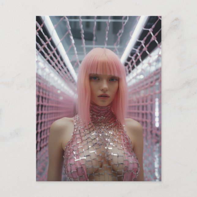 Postal Mujer Sexy Con Pelo Rosa (Anverso)