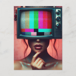 Postal Mujer sexy con TV en el Purpurinoso de la cabeza d