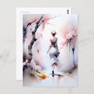 Postal Mujer solitaria caminando