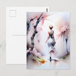 Postal Mujer solitaria caminando