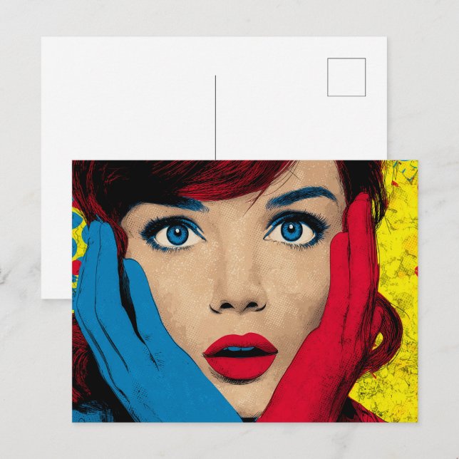 Postal Mujer sorprendida en Pop Art (Anverso / Reverso)