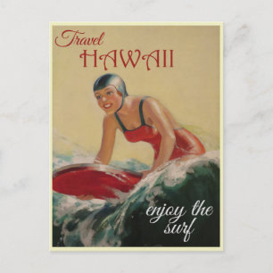 Postal Mujer Surfista Vintage de Hawái Viaje