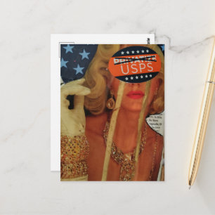 Postal Mujer surreal llora lágrimas doradas Collage