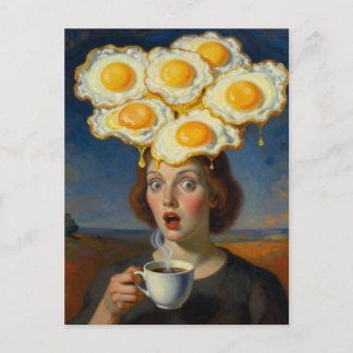 Postal Mujer Surrealista con Café y Huevos en el Cerebro