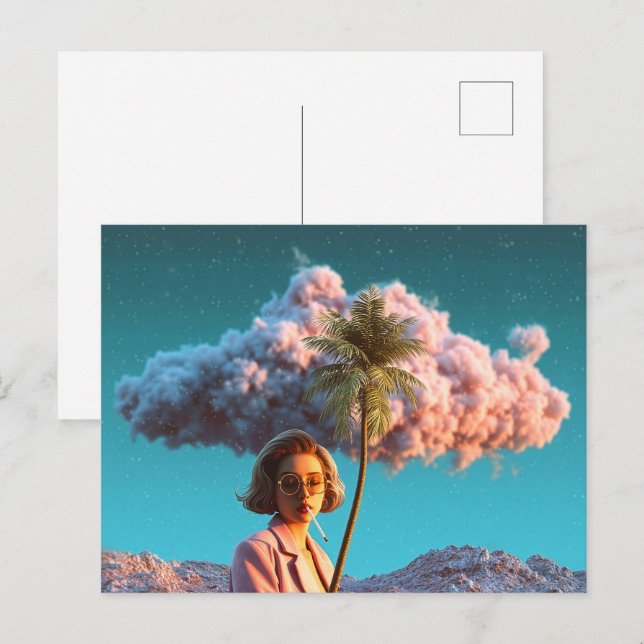 Postal Mujer surrealista con palmera (Anverso / Reverso)