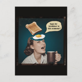 Postal Mujer surrealista, huevos para desayunar en esta e