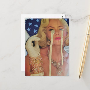 Postal Mujer surrealista llora lágrimas de oro Collage