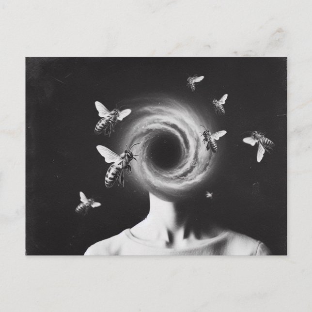 Postal Mujer surrealista y abejas (Anverso)