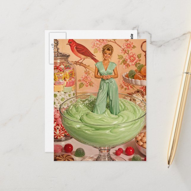Postal Mujer surrealista y dulces (Anverso/Reverso In Situ)