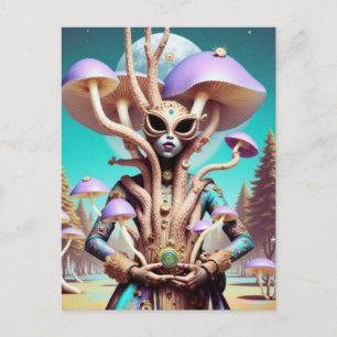 Postal Mujer Surrealista y Hongos
