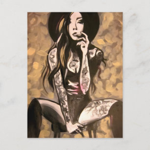 Postal Mujer Tatuada en Oro